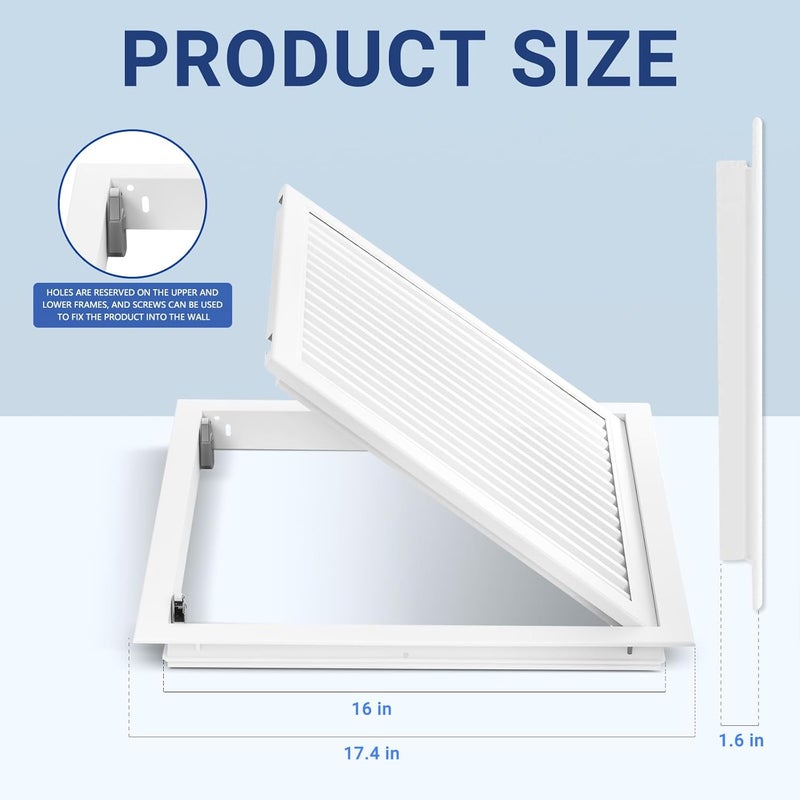 Crezone 17.4 x 17.4 Louvered Access Panel with Push-Button Switch - Access Panel with Vent - White Aluminum - Inside Dimensions: 16 x 16 inch - Image 2
